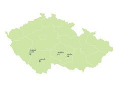 Mapa ČR s vyznačením lokalit